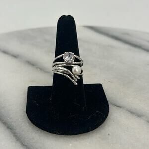 NWOT sterling silver real pearl cubic zirconia ring Size 8